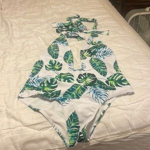 Palm leaf plunge swimsuit